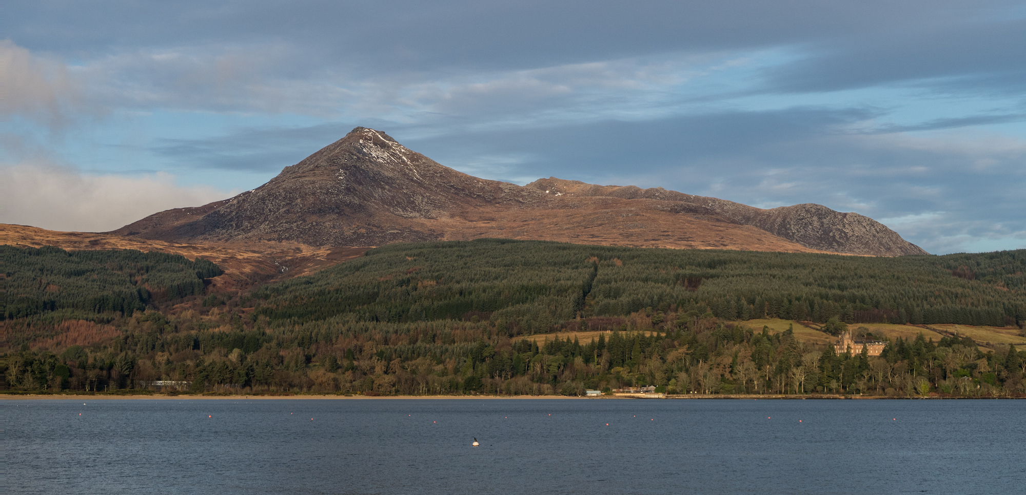 Goatfell and Brodick Castle from the south - Arran, Scotland