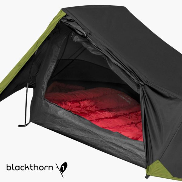 Inside of Highlaner Outdoor Blackthorn 1 person tent ten131-bk-w-logo