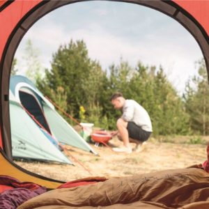 Easy camp Adventure Grill Orange view frm inside a tent