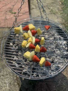 Chocolate and Fruit Skewers on BBQ