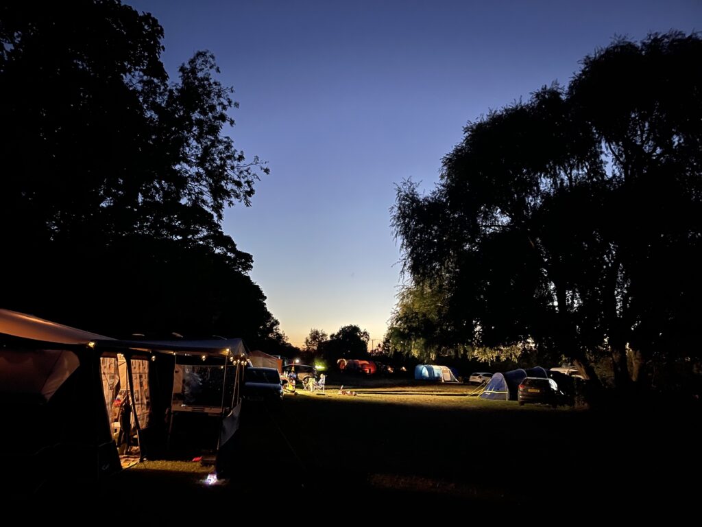 night time view of field at Lincolnshire Lanes campsite